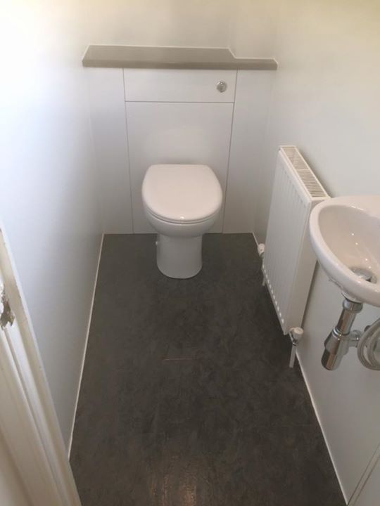 Cloakroom refurb, wet wall and new Liv-Loc flooring, toilet and wash hand basin - Livingston