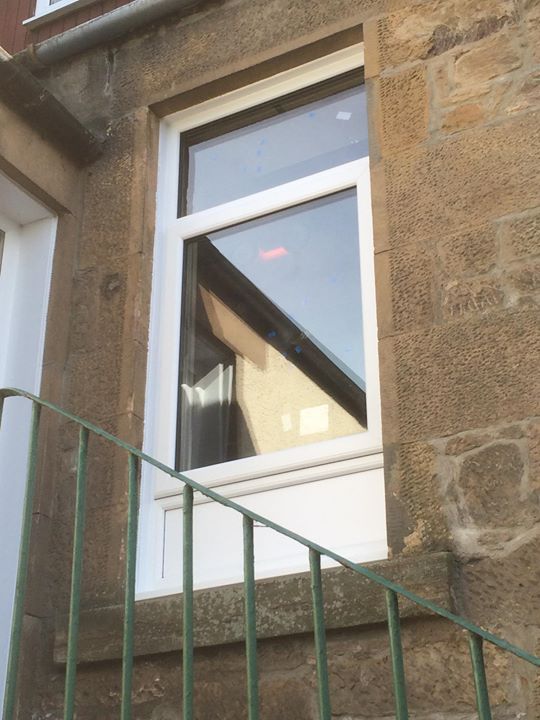 Door screen removed and blocked up, ceiling lowered, new window fitted and new kitchen for Mr Horne, Laurieston