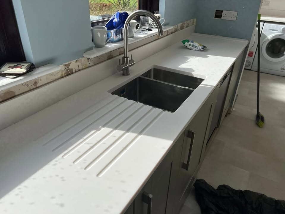 Minerva solid surface worktops fitted in Biggar