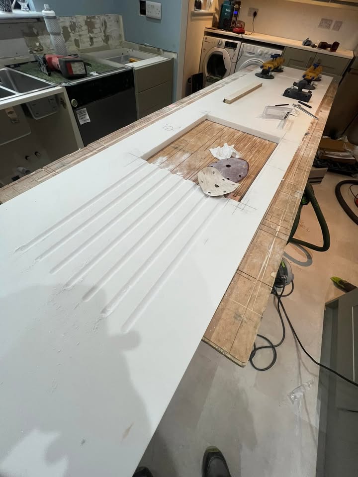 Minerva solid surface worktops fitted in Biggar