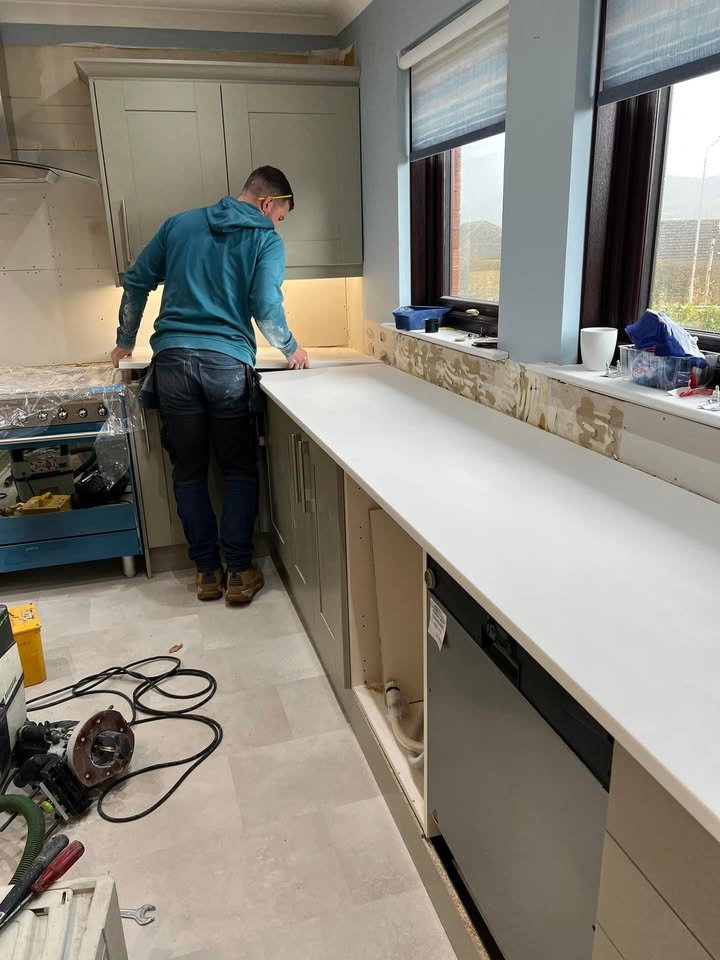 Minerva solid surface worktops fitted in Biggar