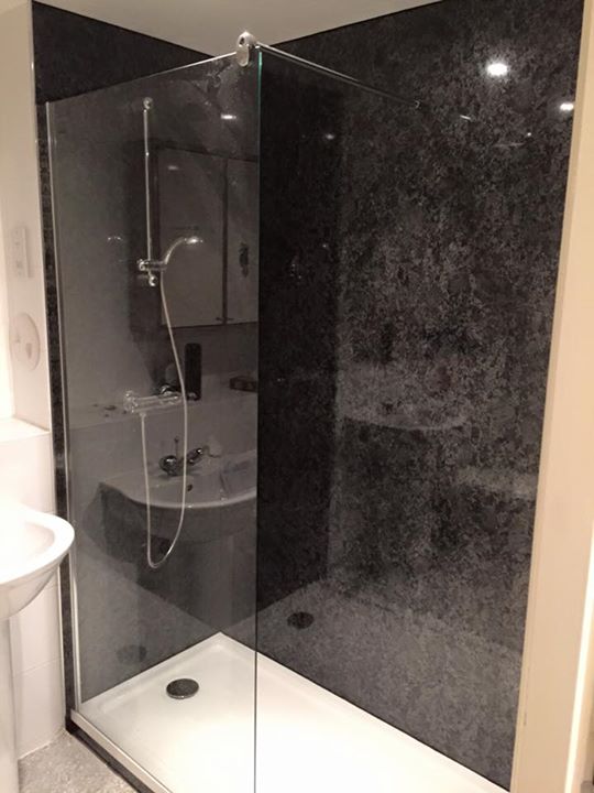 New shower tray, screen and wetwall with James Mochrie Plumbing and Heating